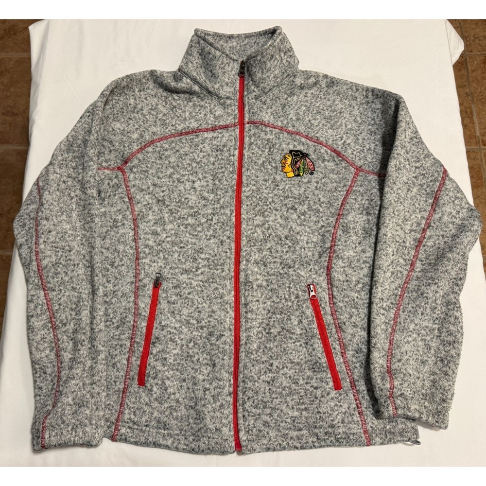 Chicago Blackhawks Women's Full Zip Sweater Jacket - Gray - Size M - GIII Sports